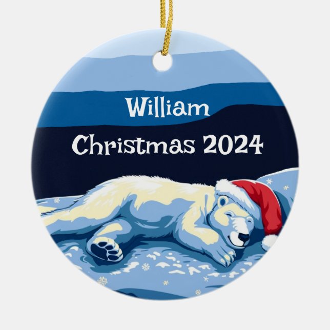 Personalised Sleeping Polar Bear Ornament (Front)