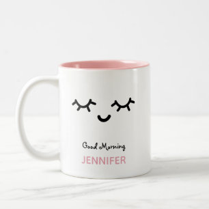 Personalised Sleepy Eye Lashes Pink and Black Two-Tone Coffee Mug