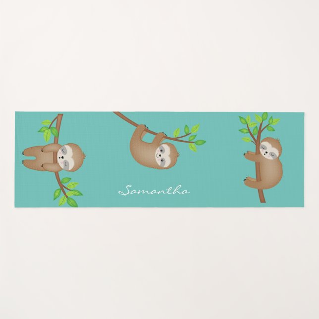 Personalised Sleepy Happy Sloth Cute Yoga Mat (Front (Horizontal))