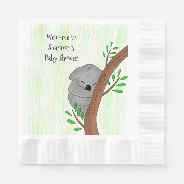 Personalised Sleepy Koala Bear Themed Baby Shower Napkin (Front)