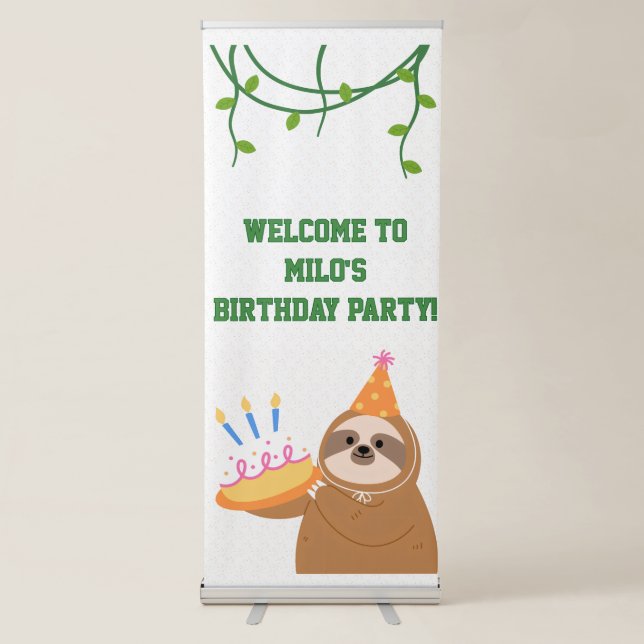 Personalised Sloth Birthday Banner Jungle Party (Front)