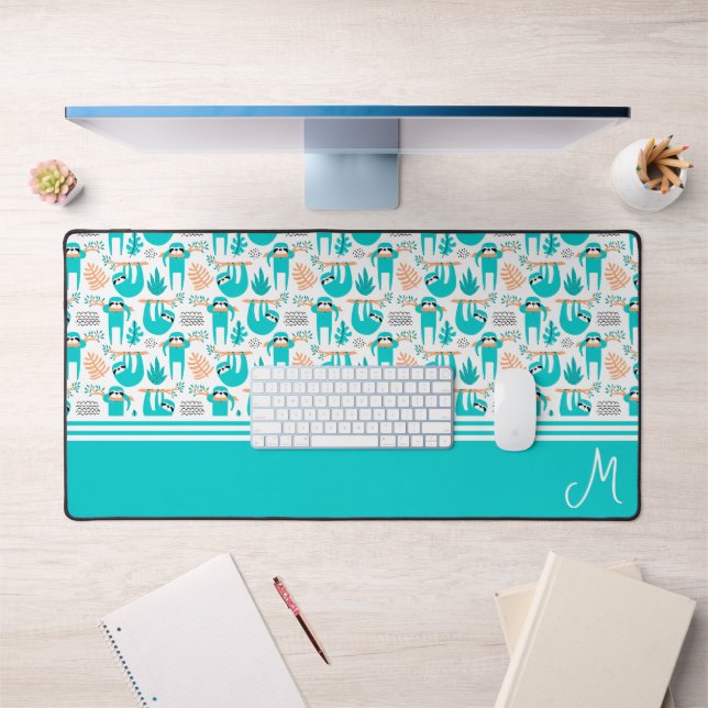 Personalised Sloth Monogram Desk Mat (Office 1)