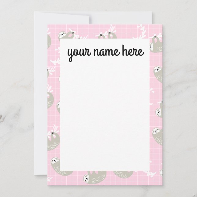 Personalised Sloth Notecards (Front)