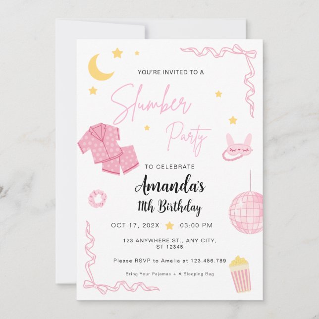 Personalised Slumber Party Birthday Invitation (Front)