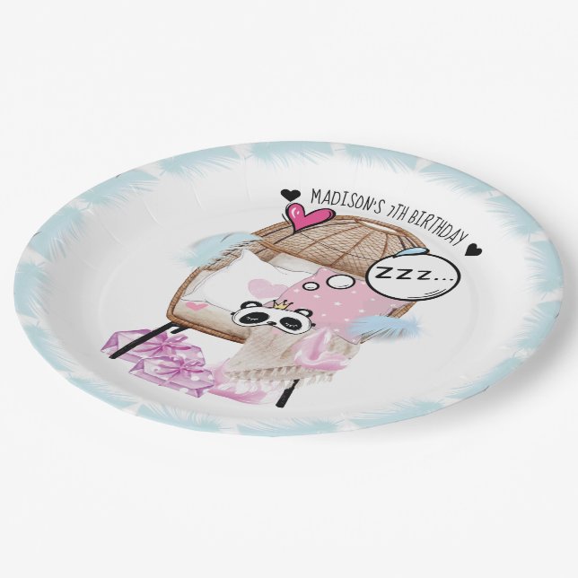 Personalised Slumber Party Girl Birthday Paper Plate (Angled)