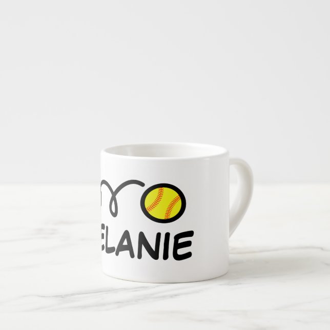 Personalised small kid's mug with cute softball (Front Right)