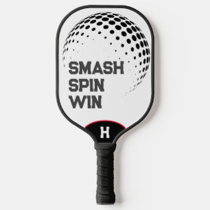 Personalised Smash, Spin, Win White & Black Pickleball Paddle