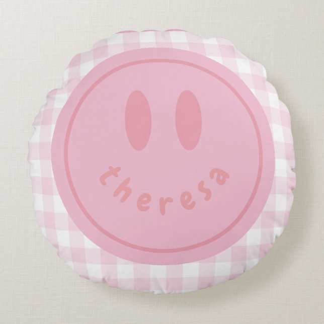 personalised smiley face happy smile name  round cushion (Front)