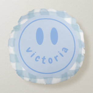 personalised smiley face happy smile name round cushion