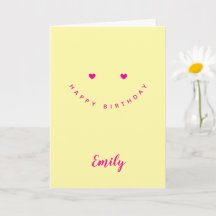 Personalised Smiley Face Hearts, Minimal Birthday