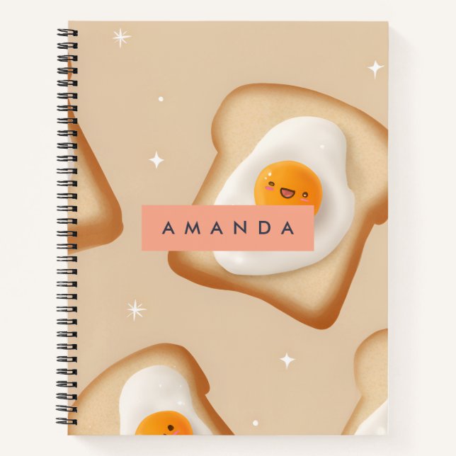 Personalised Smiley Toast and Egg Pattern Notebook (Front)