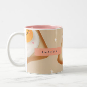 Personalised Smiley Toast and Egg Pattern Two-Tone Coffee Mug