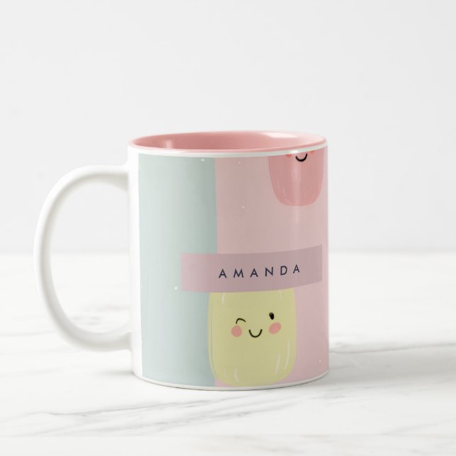 Personalised Smiling Pastel Sweets Kawaii Two-Tone Coffee Mug (Left)