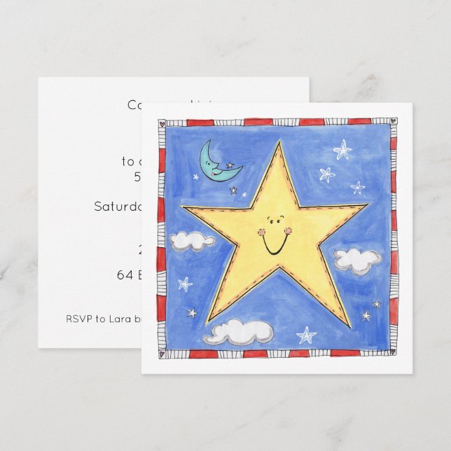 Personalised Smiling Star Birthday Invitation (Front/Back)