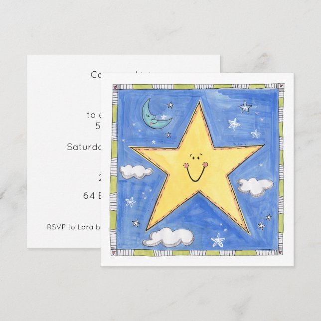 Personalised Smiling Star Birthday Invitation (Front/Back)