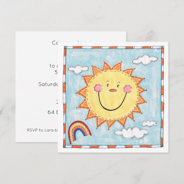 Personalised Smiling Sun Birthday Invitation (Front/Back)