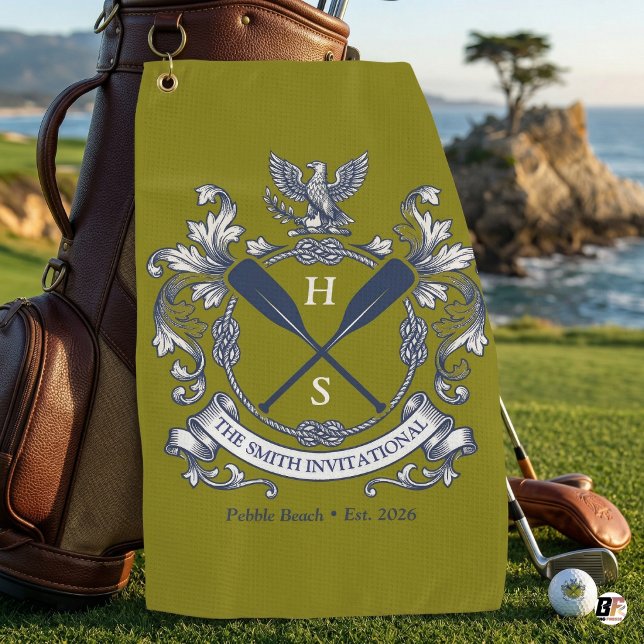 Personalised Smith Invitational Crest & Oars Olive Golf Towel (Creator Uploaded)