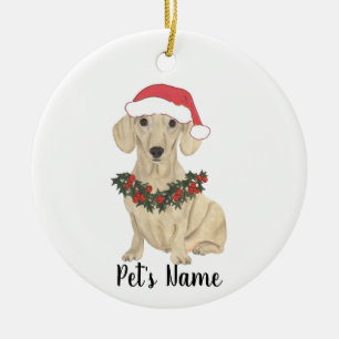 Personalised Smooth Cream Dachshund Christmas Ceramic Tree Decoration
