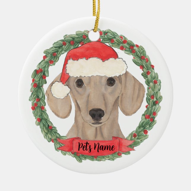 Personalised Smooth Red Dachshund Ceramic Tree Decoration (Front)