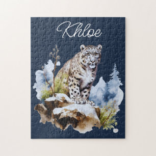 Personalised Snow Leopard Winter Jigsaw Puzzle