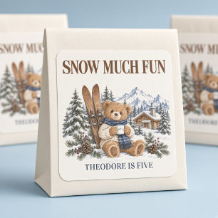 Personalised Snow Much Fun Ski Teddy Bear Square Sticker