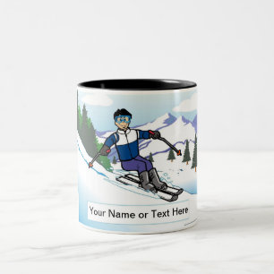Personalised Snow Skier - Male Cartoon Two-Tone Coffee Mug