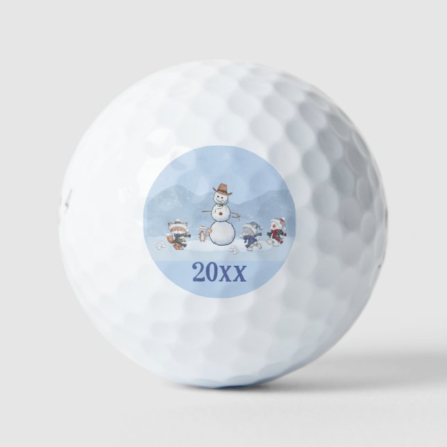 Personalised Snowball Fight Custom Snowman Animals Golf Balls (Front)