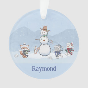 Personalised Snowball Fight Custom Snowman Animals Ornament