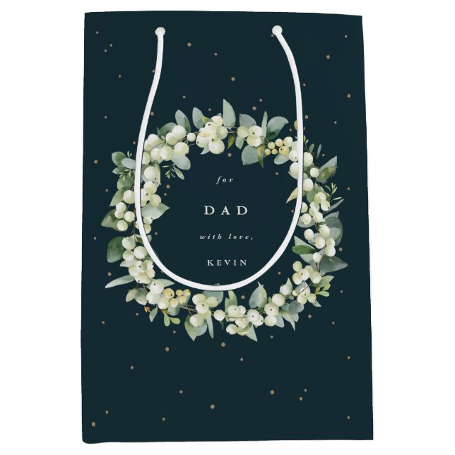Personalised Snowberry+Eucalyptus Christmas Medium Gift Bag (Front)
