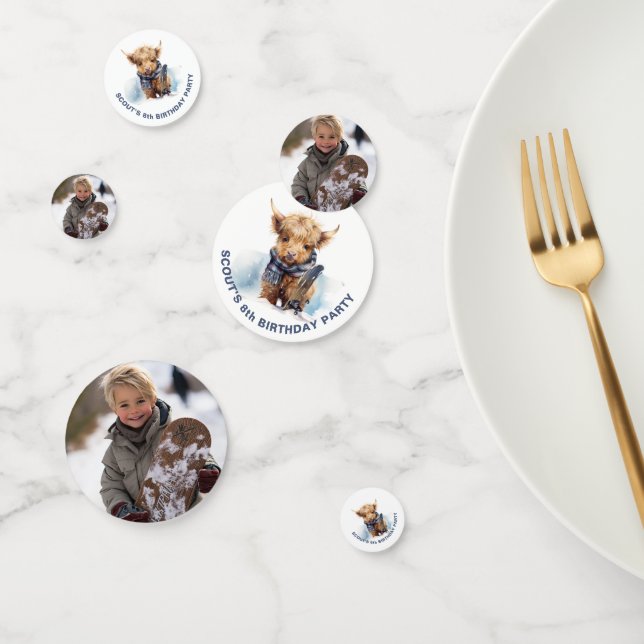 Personalised Snowboarding Highland Cow Confetti (Group)