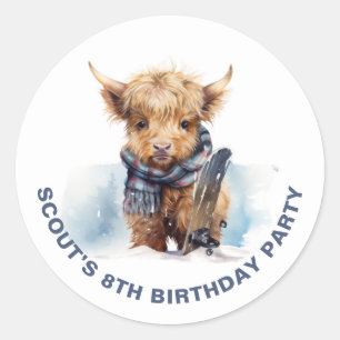 Personalised Snowboarding Highland Cow Sticker