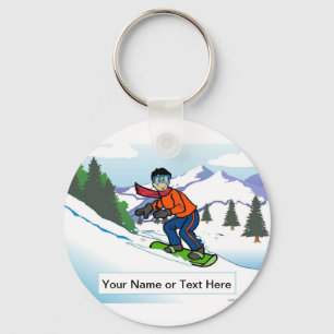 Personalised Snowboarding - Male Cartoon  Key Ring