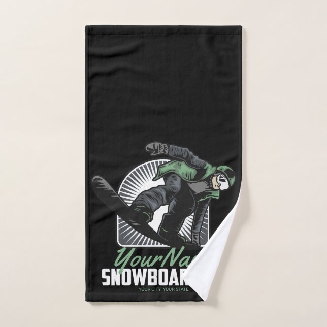 Personalised Snowboarding Snow Boarder Shredding   Bath Towel Set (Hand Towel)