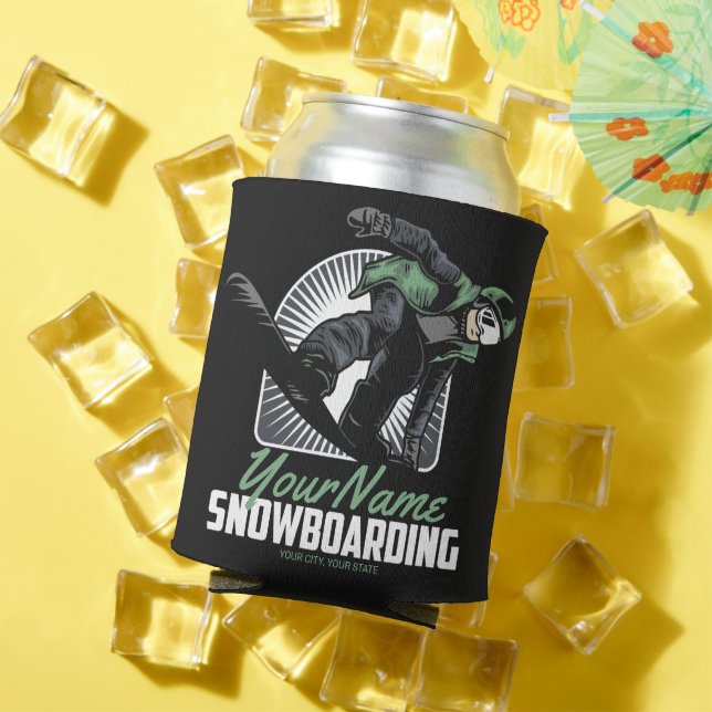 Personalised Snowboarding Snow Boarder Shredding   Can Cooler (In Situ Summer)