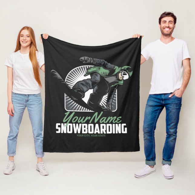 Personalised Snowboarding Snow Boarder Shredding Fleece Blanket (In Situ)