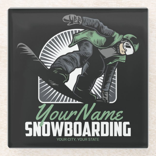Personalised Snowboarding Snow Boarder Shredding   Glass Coaster (Front)