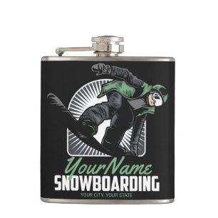Personalised Snowboarding Snow Boarder Shredding   Hip Flask