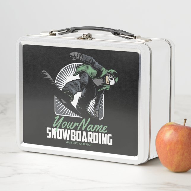 Personalised Snowboarding Snow Boarder Shredding  Metal Lunch Box (In Situ)