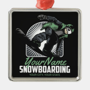Personalised Snowboarding Snow Boarder Shredding  Metal Tree Decoration