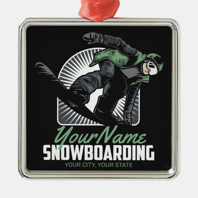 Personalised Snowboarding Snow Boarder Shredding  Metal Tree Decoration (Front)
