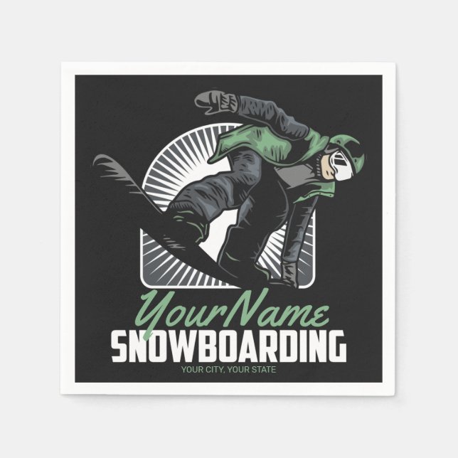 Personalised Snowboarding Snow Boarder Shredding Napkin (Front)
