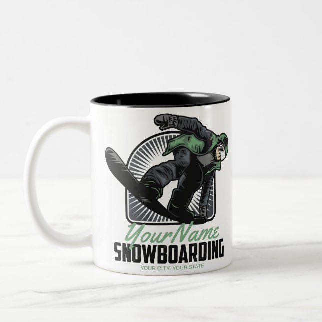 Personalised Snowboarding Snow Boarder Shredding   Two-Tone Coffee Mug (Left)