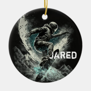 Personalised Snowboarding Winter Sports Ceramic Tree Decoration