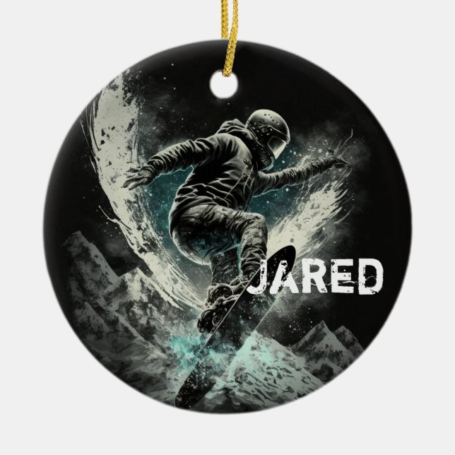 Personalised Snowboarding Winter Sports Ceramic Tree Decoration (Front)