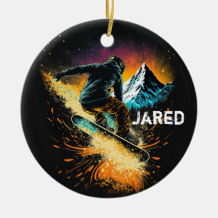 Personalised Snowboarding Winter Sports Ceramic Tree Decoration