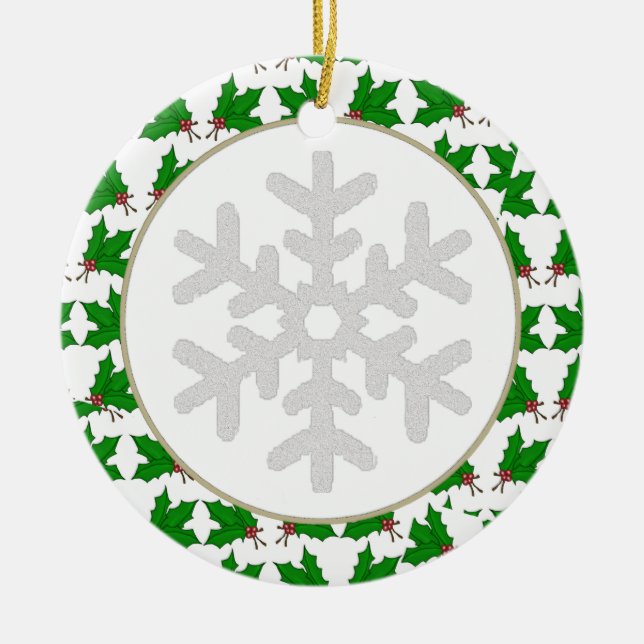 Personalised Snowflake and Holly Ornament (Front)