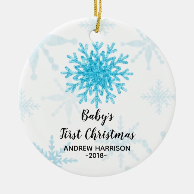 Personalised Snowflake Baby First Christmas Ceramic Tree Decoration (Front)