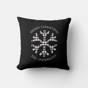 Personalised Snowflake Black White Buffalo Check Cushion