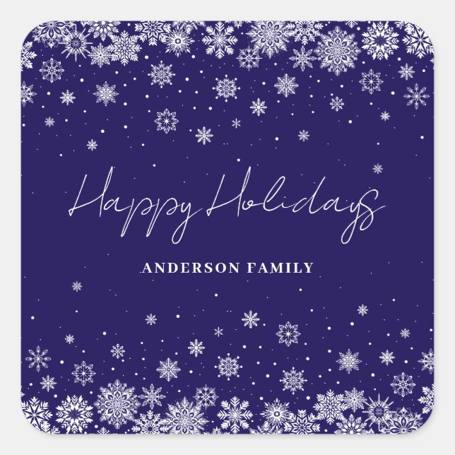 Personalised Snowflake Blue Christmas Holiday Square Sticker (Front)