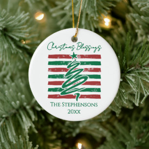 Personalised Snowflake Striped Christmas Blessings Ceramic Tree Decoration